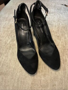 Marc Fisher Black Suede Pointed-Toe Ankle-Strap Heels